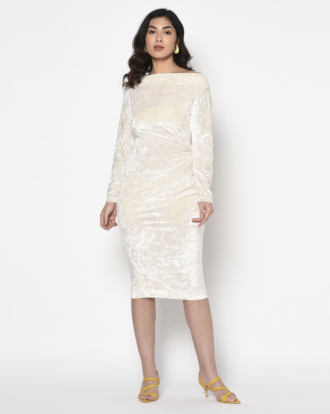 White Velvet Side Pleated Dress – Hail ...